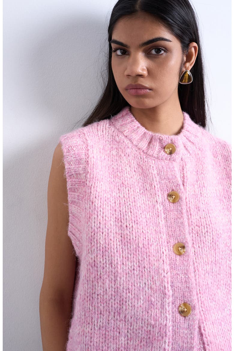 Fluffy Twist Button-Up Sweater Vest, Alternate, color, PINK