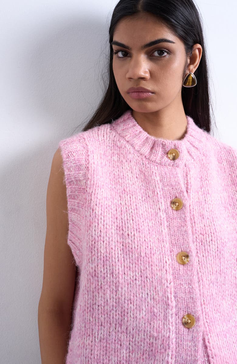 Topshop Fluffy Twist Button-Up Sweater Vest, Alternate, color, Pink