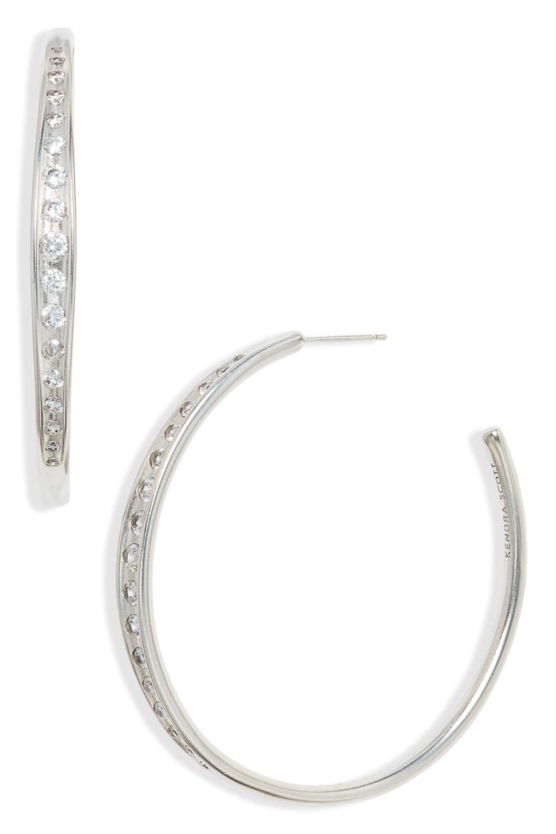 Selene Hoop Earrings, Main, color, RHODIUM WHITE CZ