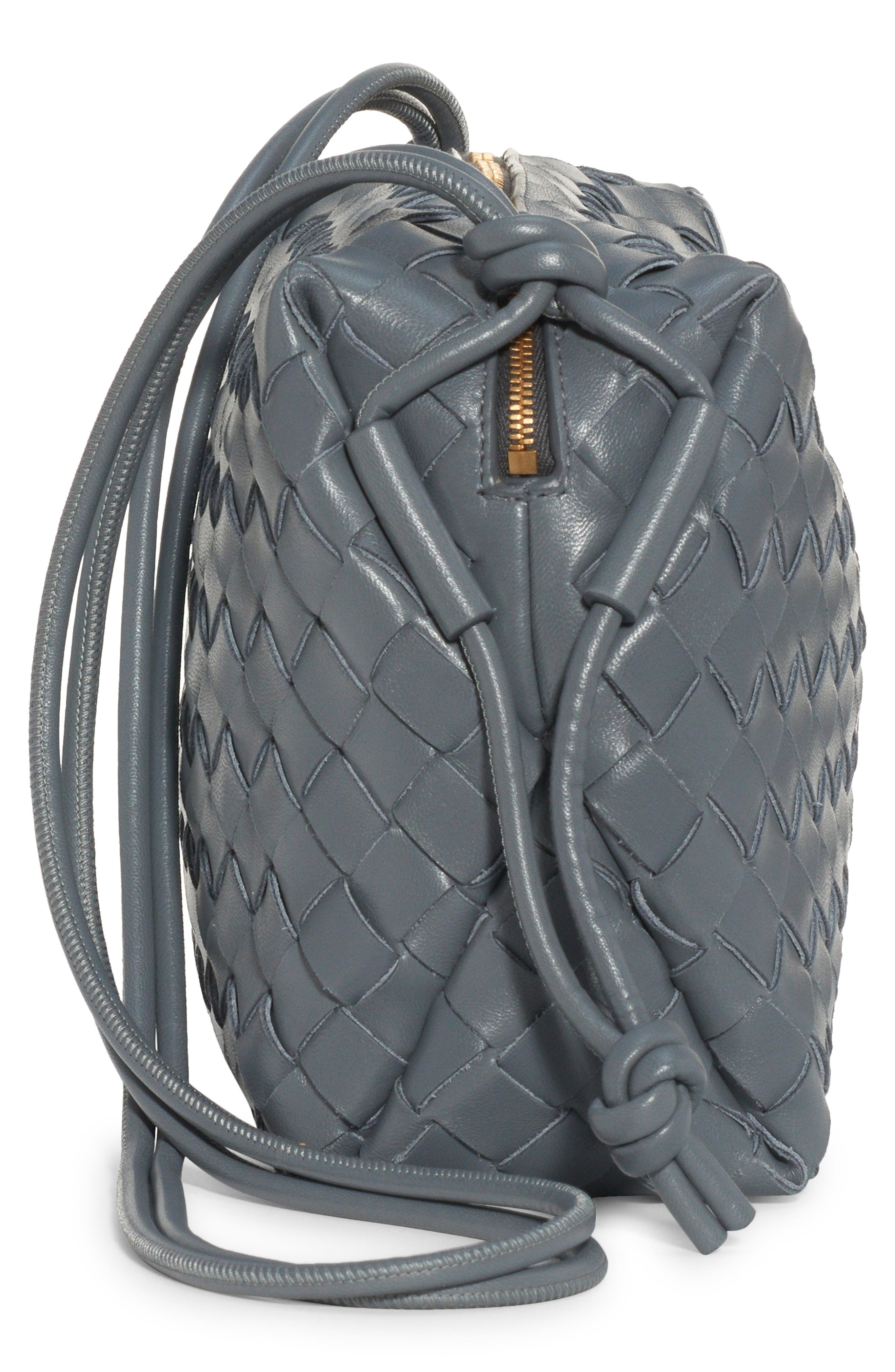 Small Intrecciato Leather Shoulder Bag, Alternate, color, PARAKEET-GOLD