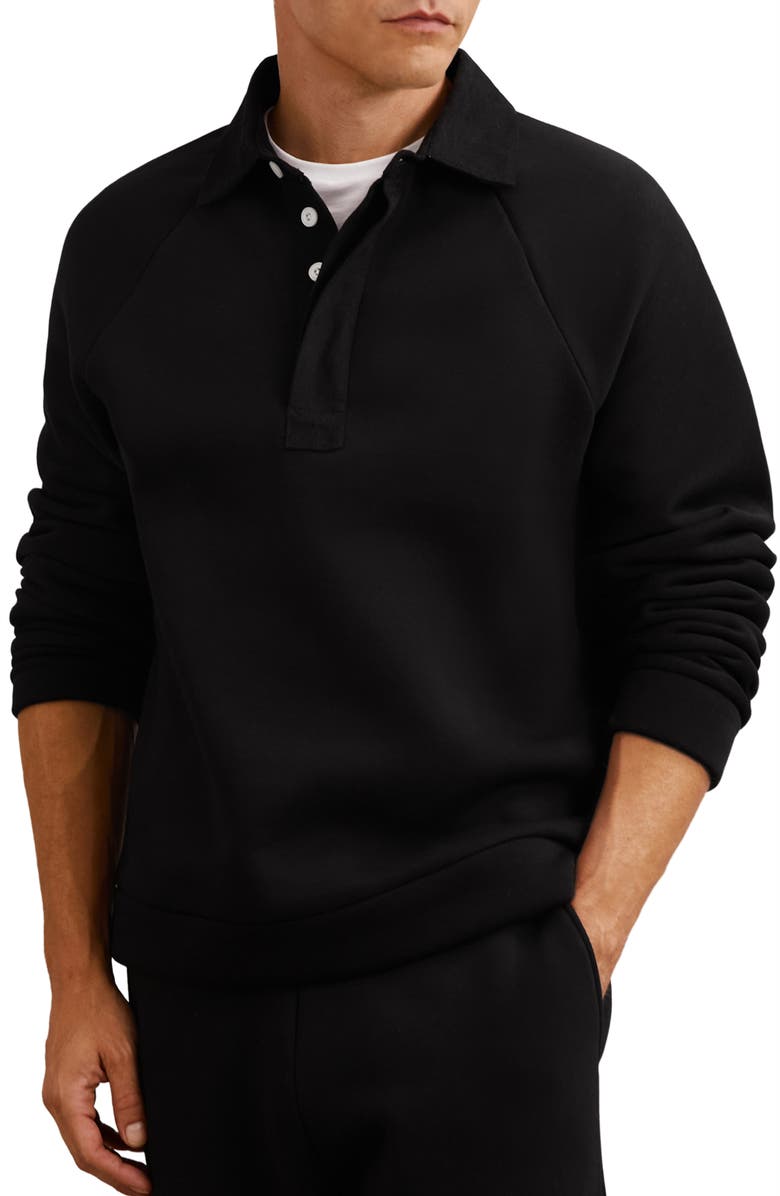 Reiss Costello Long Sleeve Cotton Blend Polo, Main, color, Black