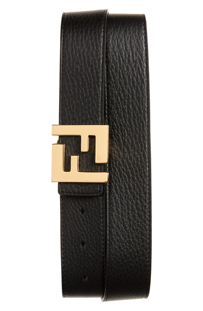 Fendi FF Logo Buckle Reversible Leather Belt, Main, color, 