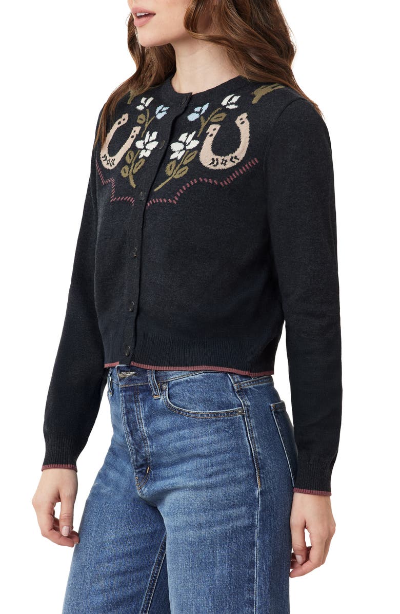 Scotch & Soda Floral Horseshoe Intarsia Crewneck Sweater, Alternate, color, Charcoal Grey Heather