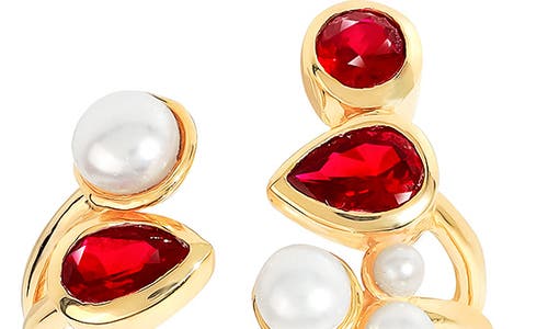Ys Gems Garnet & Faux Pearl Ring In Red