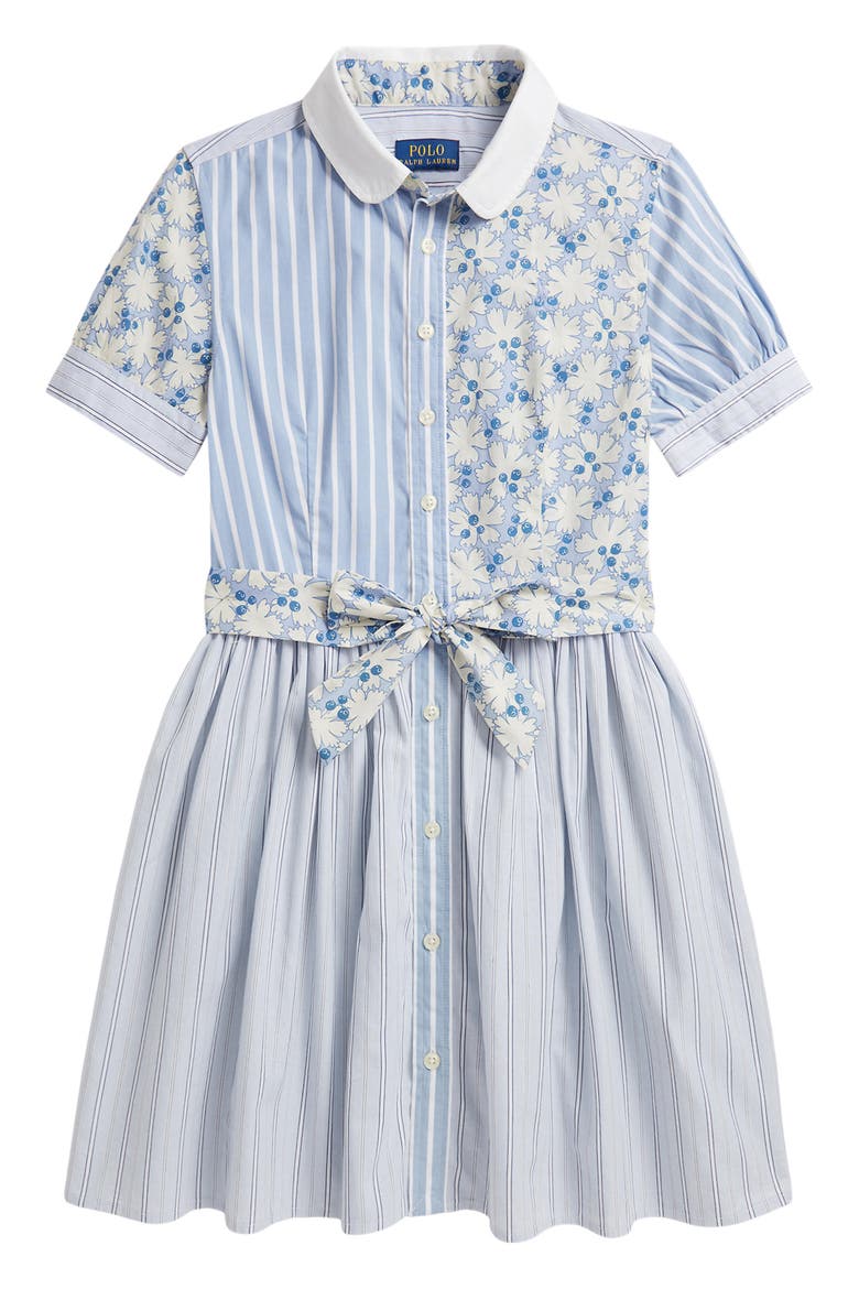 Kids' Mixed Print Cotton Shirtdress, Main, color, BLUE MULTI