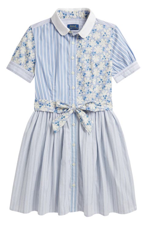 Kids' Mixed Print Cotton Shirtdress (Big Kid)