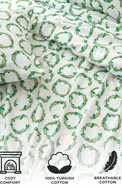 Woven & Weft Turkish Cotton Flannel Christmas Sheet Set In Green