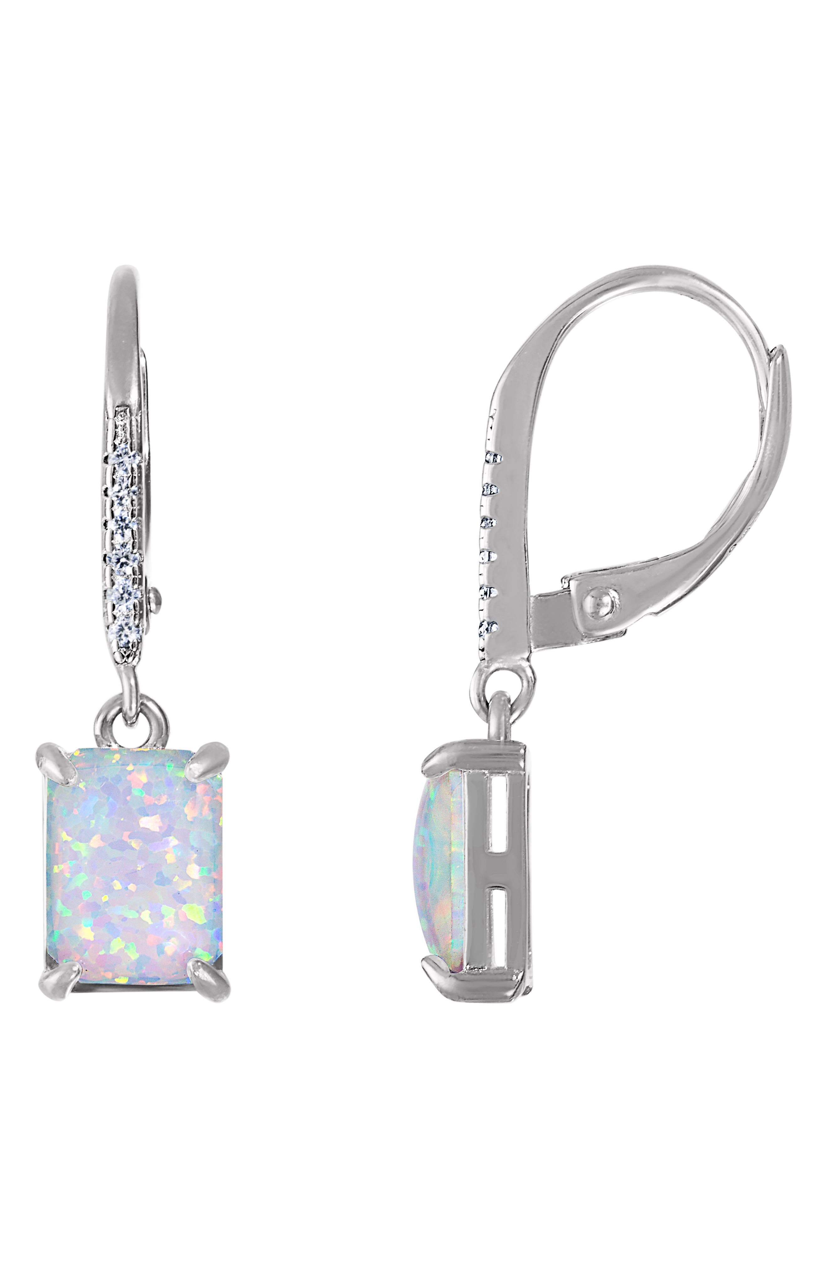FZN Sterling Silver Lab Created Opal Lever Back Earrings