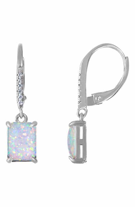 FZN Sterling Silver Lab Created Opal Lever Back Earrings