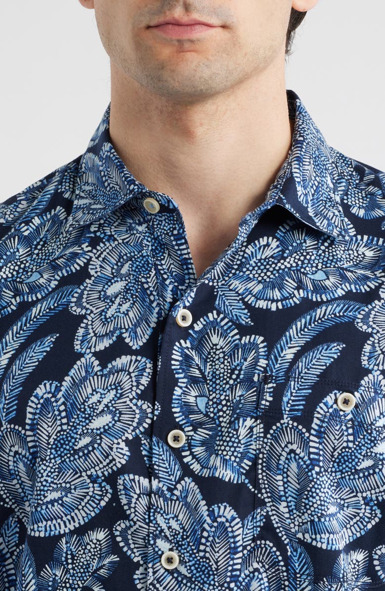 Tommy Bahama Tortola Midnight Blues Short Sleeve Linen Blend Button-Up Shirt, Alternate, color, Mood Sea