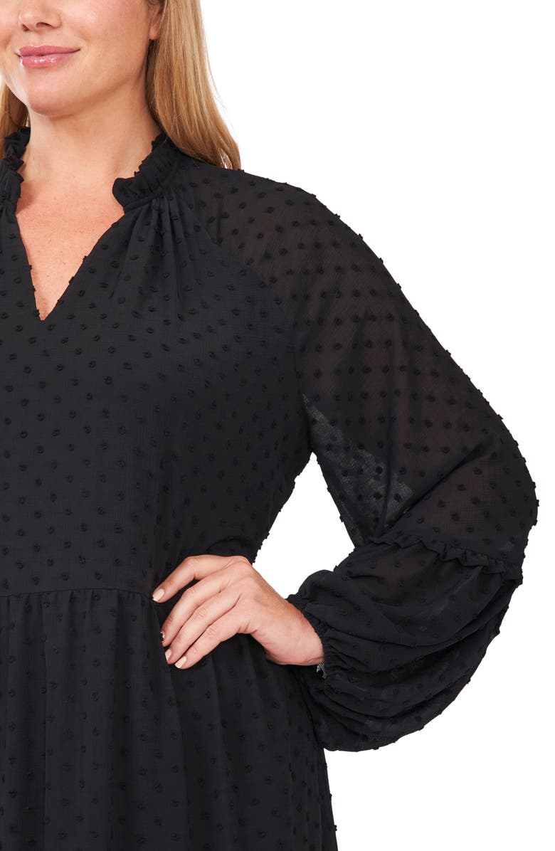 CeCe Long Sleeve Clip Dot Babydoll Dress, Alternate, color,