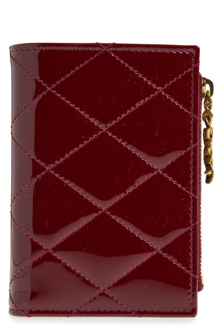 Cassandre Bijou Diamond Quilted Patent Leather Bifold Wallet, Main, color, GRENADE