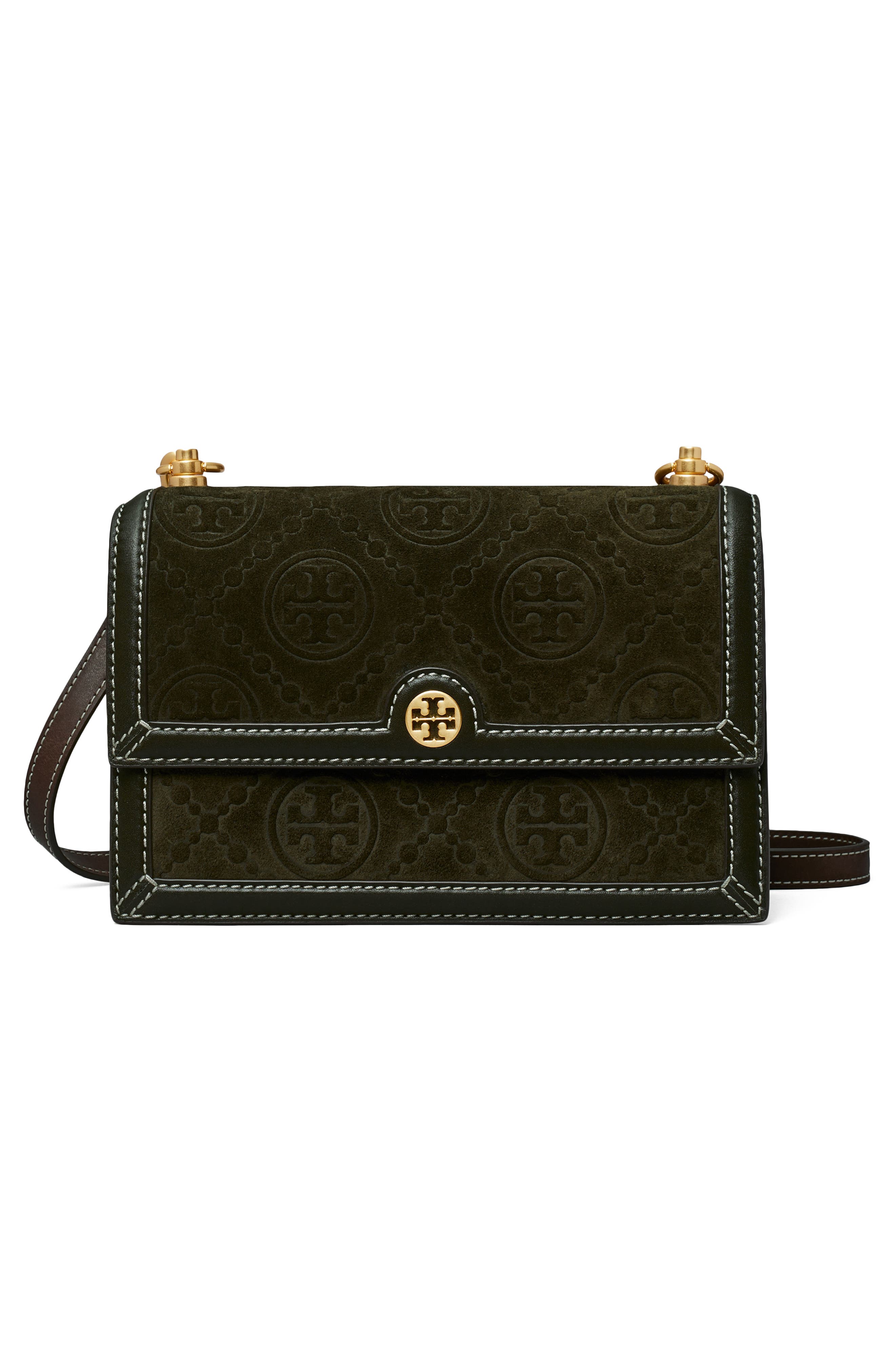 Tory Burch T Monogram Embossed Suede Small Shoulder Bag, Alternate, color, 