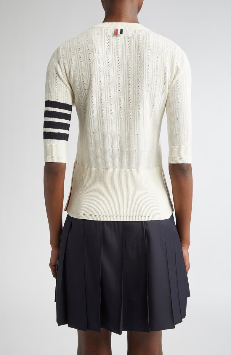 Thom Browne 4-Bar Short Sleeve Pointelle Sweater, Alternate, color, 