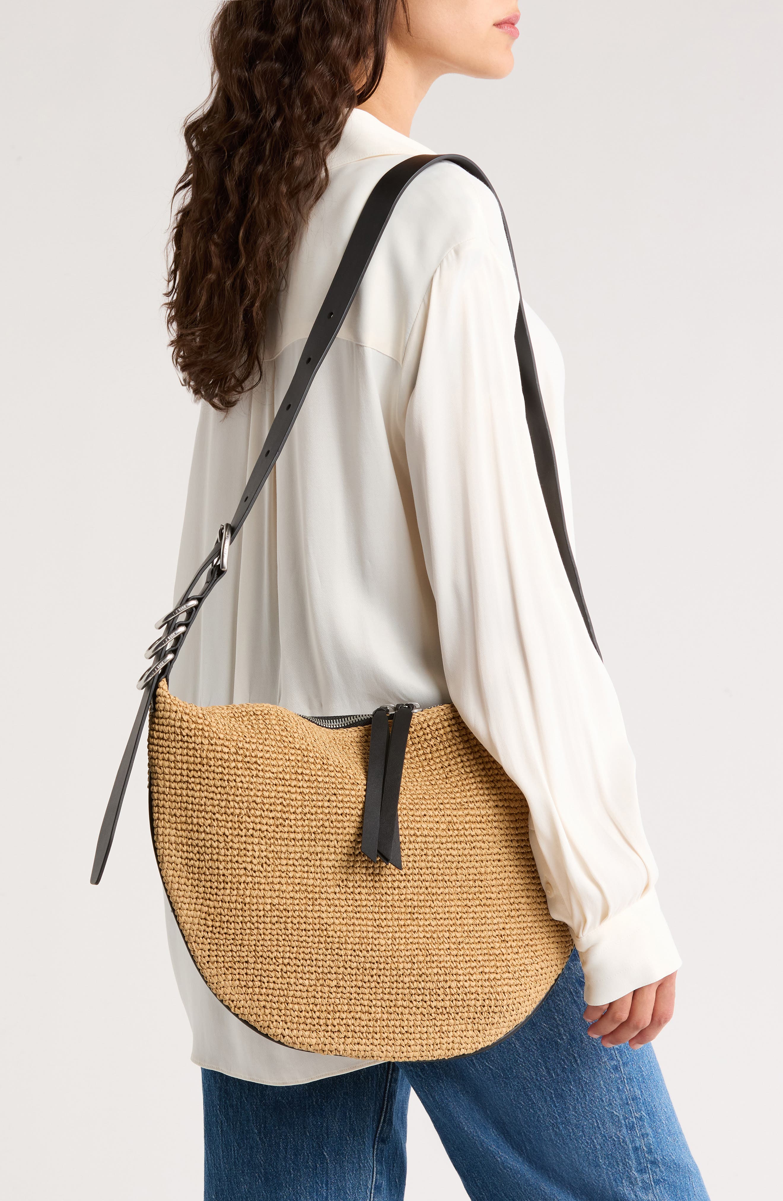 rag & bone Medium Mercer Woven Straw Hobo Bag, Alternate, color, Natural
