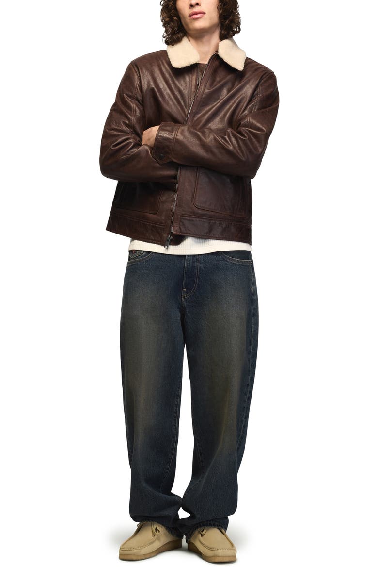 Leather Aviator Jacket, Alternate, color, BROWN