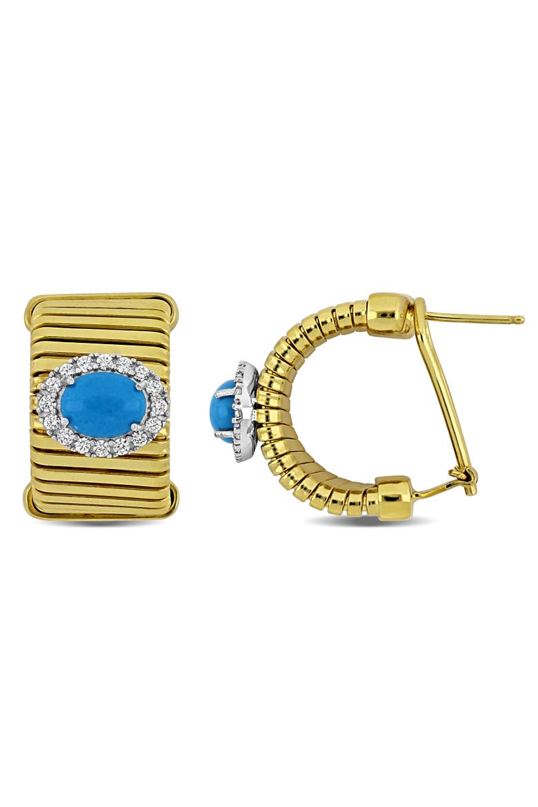 Turquoise & Cubic Zirconia Hoops Earrings, Main, color, Turquoise