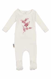 Manière Floral Embroidered Cotton Knit Footie