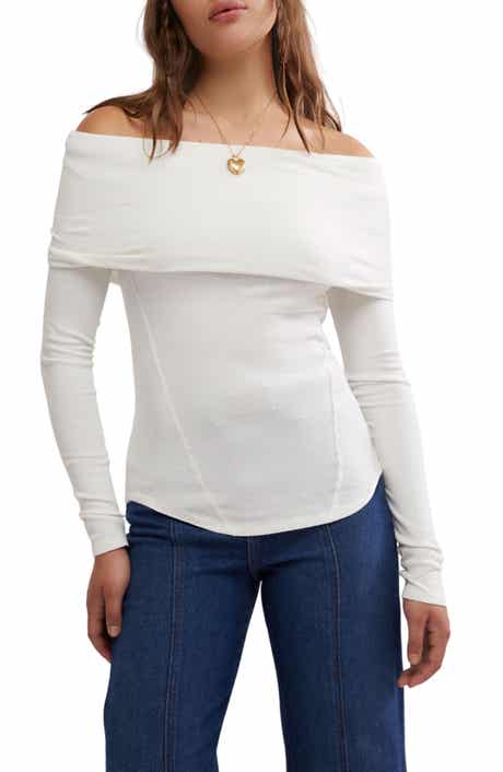 Free People Iris Off the Shoulder Long Sleeve Cotton Blend Knit Top