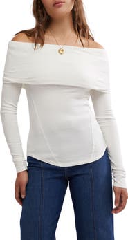 Free People Iris Off the Shoulder Long Sleeve Cotton Blend Knit Top