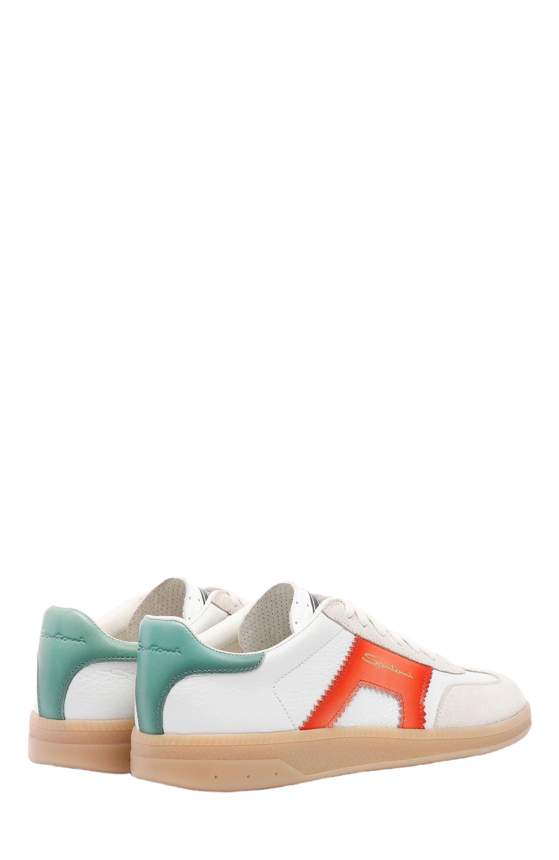 Santoni Women's leather and suede DBS Oly sneaker, Alternate, color, White/ Orange