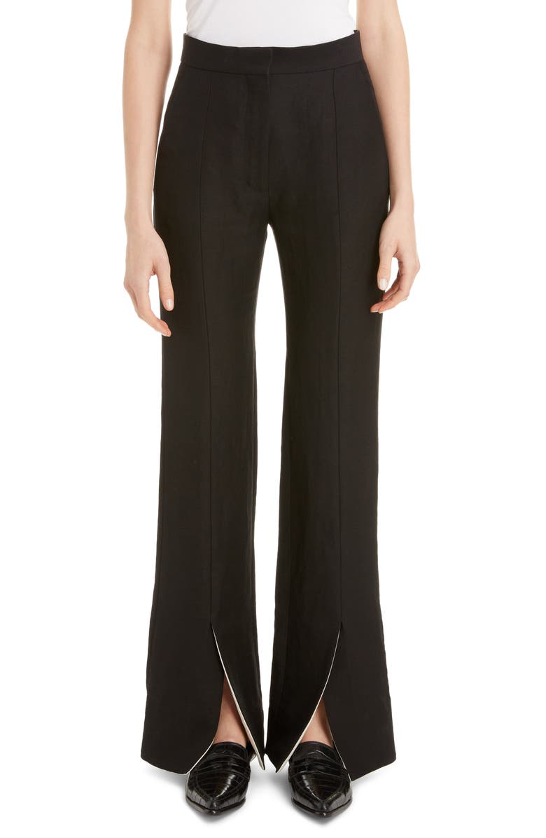 Loewe Front Slit Linen Blend Flare Pants, Main, color,