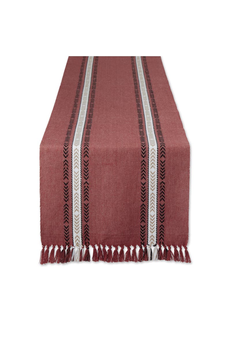 Striped Fringe Ribbed Table Runner, Main, color, Clay