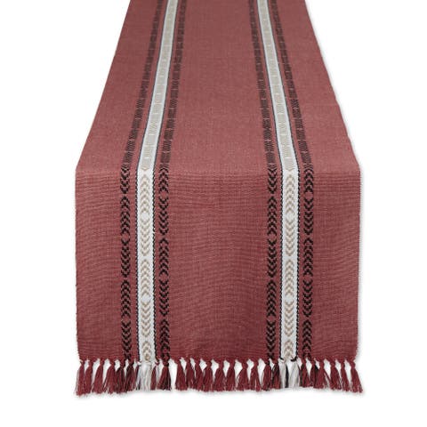 Striped Fringe Ribbed Table Runner