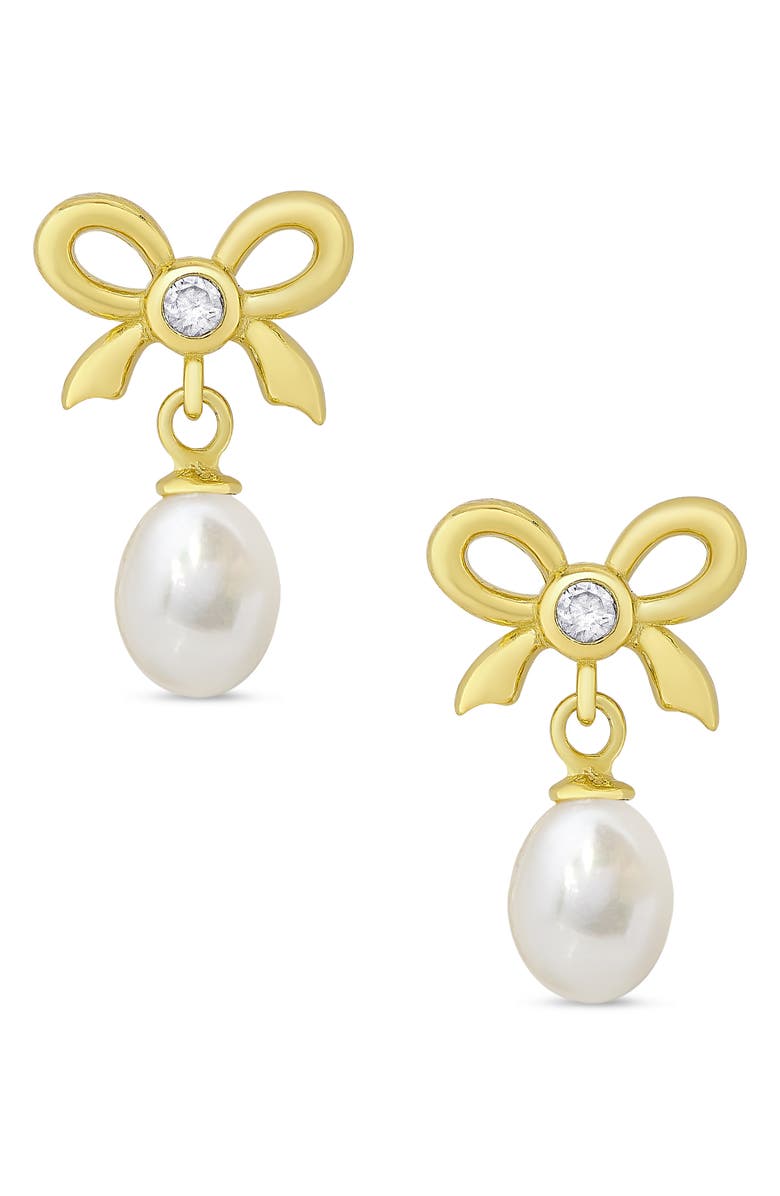 Lily Nily Kids' Cubic Zirconia & Pearl Bow Drop Earrings, Main, color, Gold