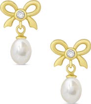 Lily Nily Kids' Cubic Zirconia & Pearl Bow Drop Earrings