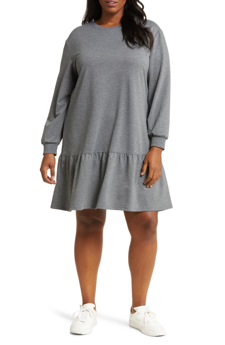 Caslon<sup>®</sup> So Soft Ruffle Hem Long Sleeve Sweatshirt Dress, Main, color,