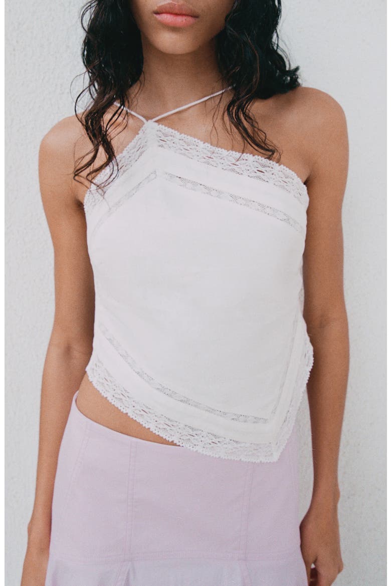 Lace Trim Asymmetric Halter Neck Top, Main, color, OFF WHITE