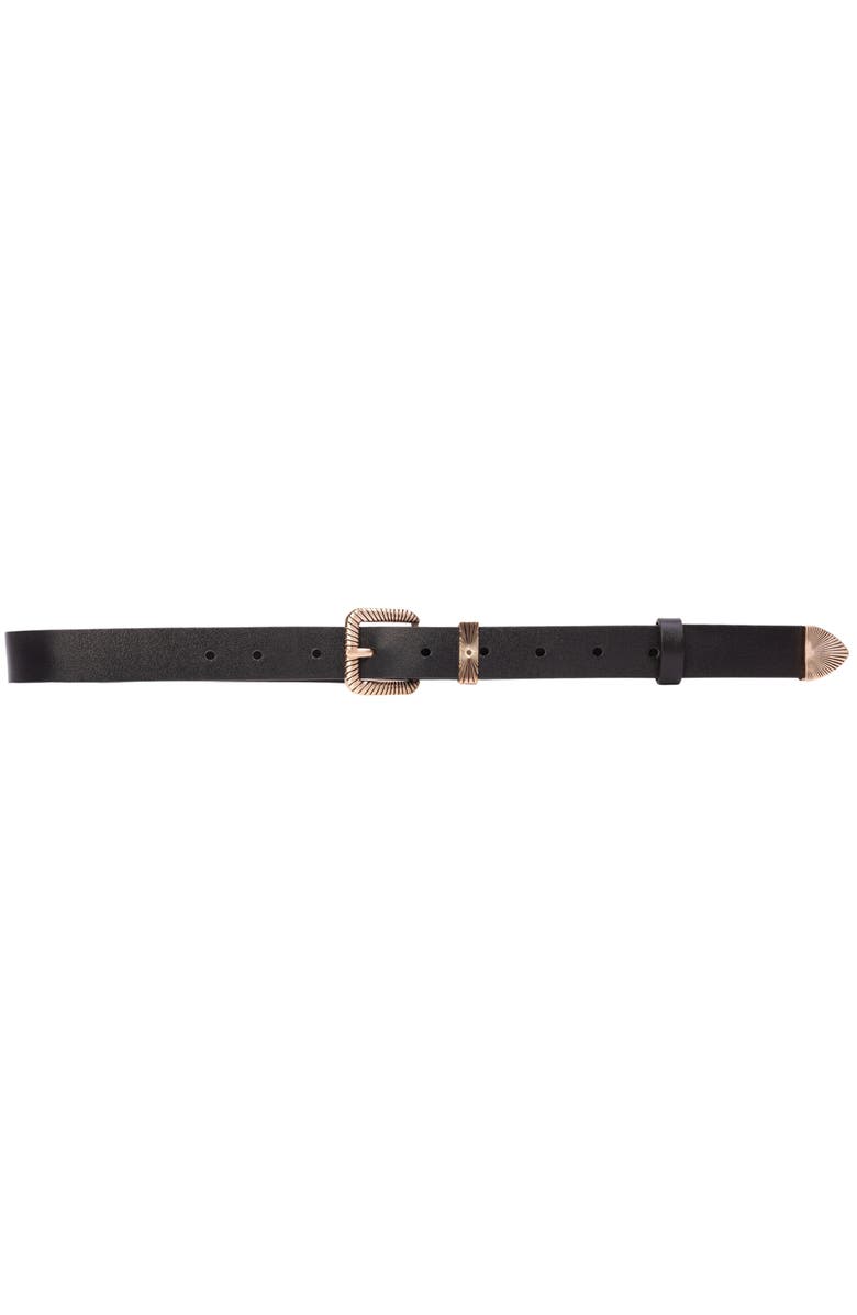 BLACK SUEDE STUDIO Una Belt, Main, color, Black Leather / Rose Gold