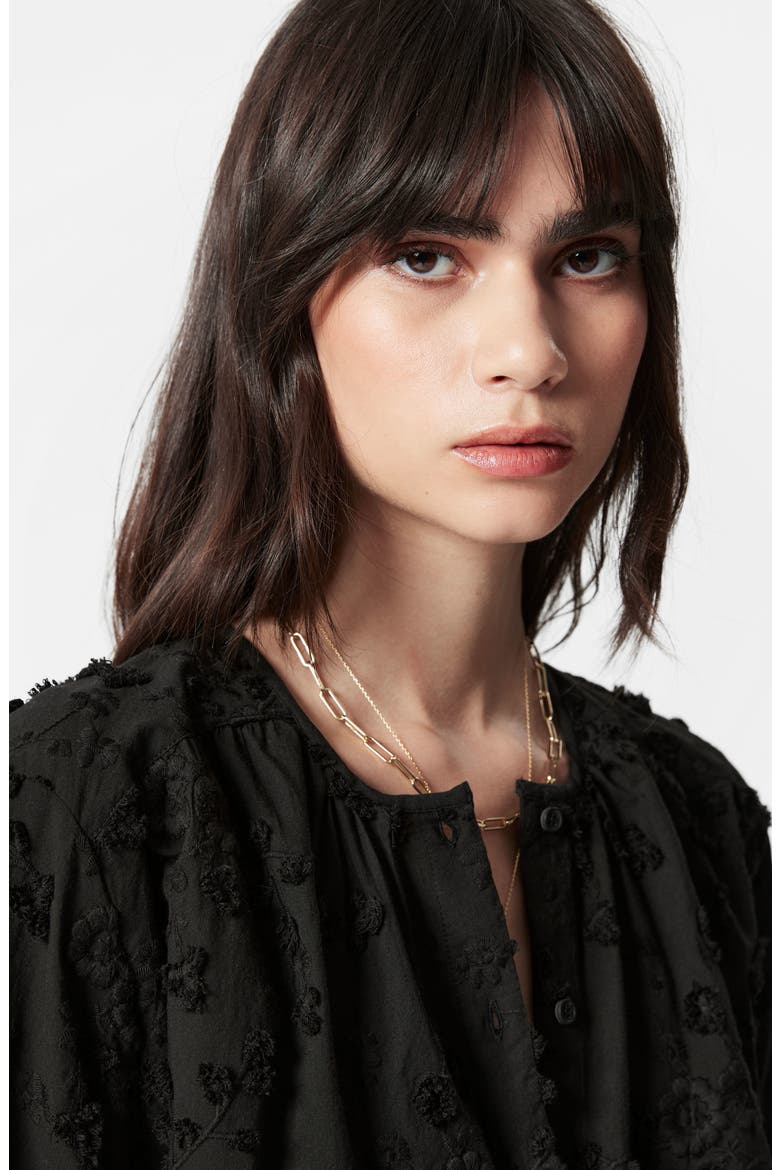Floral Jacquard Cotton Button-Up Shirt, Alternate, color, BLACK