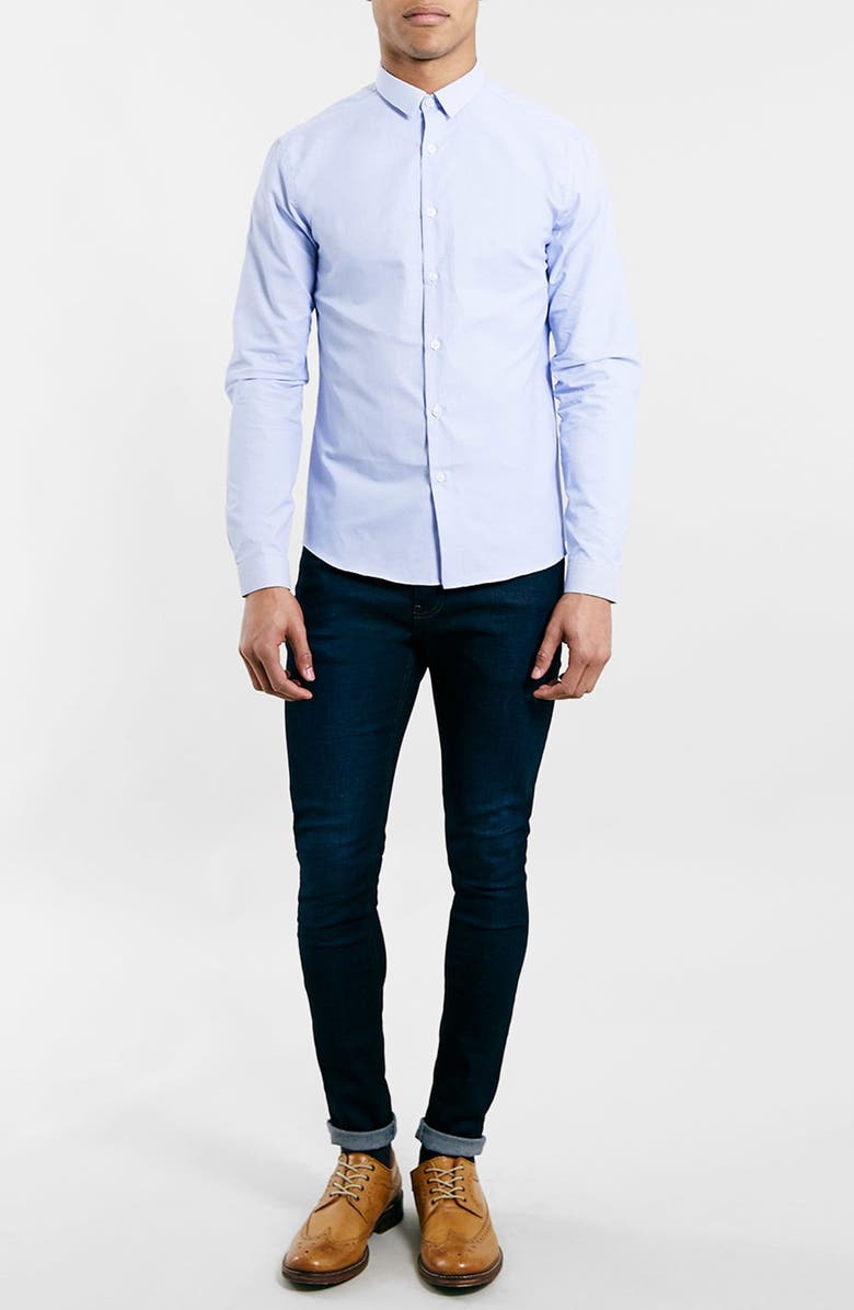Topman Slim Fit Blue Stripe Shirt, Alternate, color,
