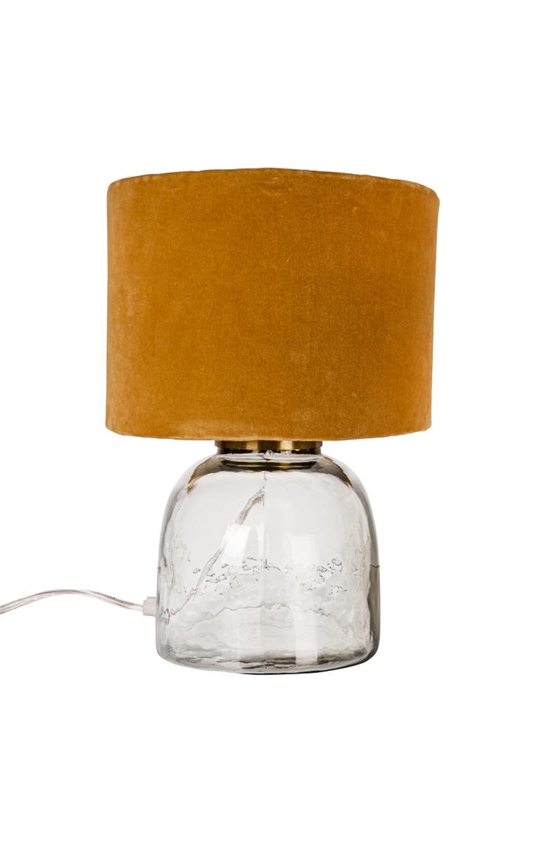 Storied Home Modern Table Lamp with Glass Base and Velvet Shade, Mustard Yellow, Alternate, color,