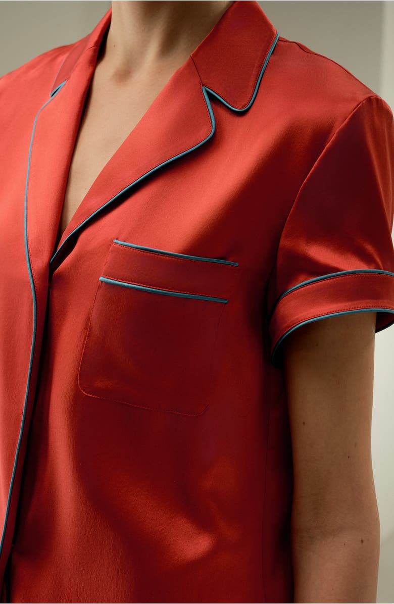 Lilysilk Lsxes Contrast-Trimmed Silk Shirt, Alternate, color, Brick Red