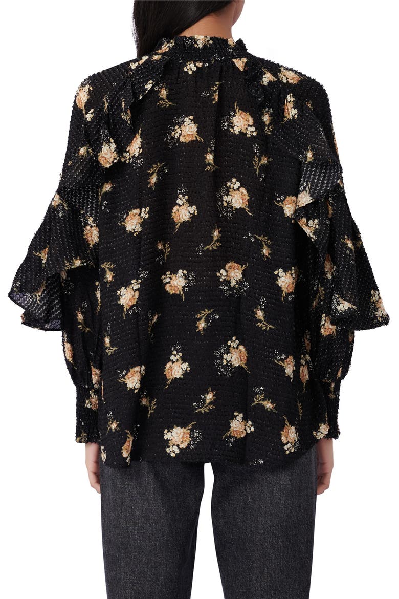 Floral Ruffle Long Sleeve Top, Alternate, color, GRUNGE FLOWERS BLACK CAMEL