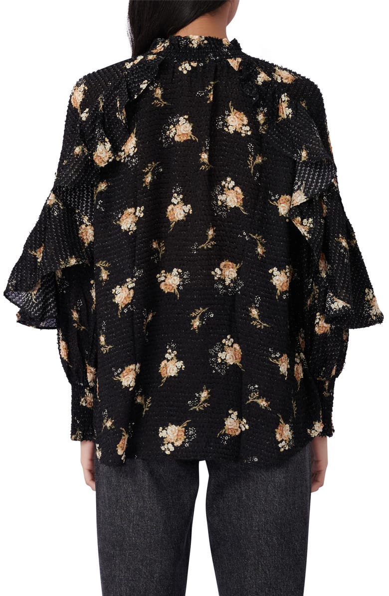maje Floral Ruffle Long Sleeve Top, Alternate, color, 