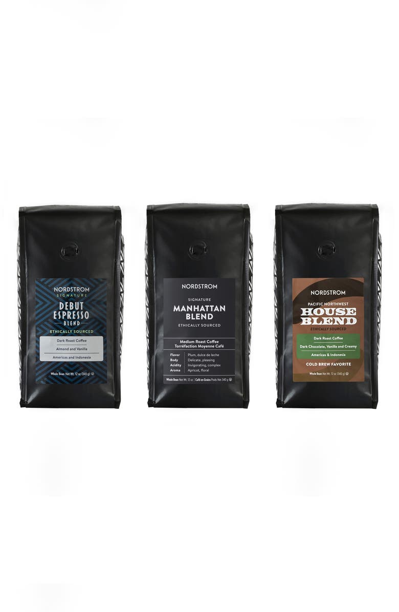 Nordstrom Ethically Sourced Assorted 3-Pack Whole Bean Coffee, Main, color, Black