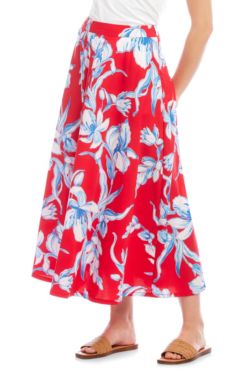 Karen Kane Floral Linen A-Line Midi Skirt, Alternate, color, 