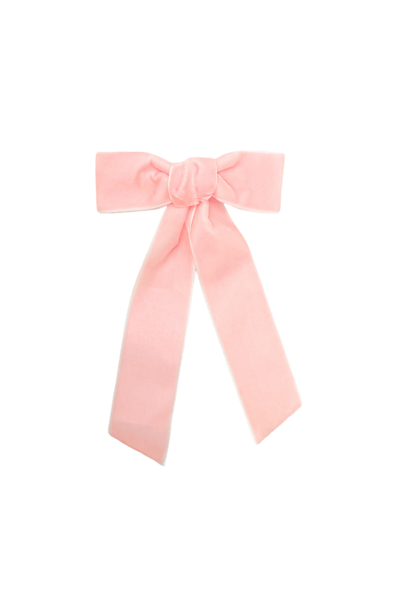 Bits & Bows Long-Tailed Velvet Hair Bow Barrette, Main, color, Ballet Pink
