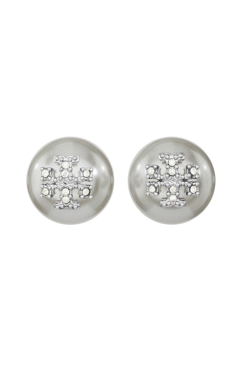 Moondance Pearl and Pavé Stud Earrings, Main, color, GRAY