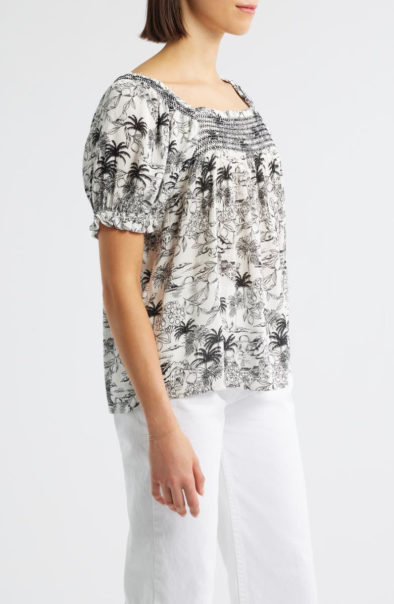 Bobeau Print Peasant Top, Alternate, color, Grey/ Black Amalfi