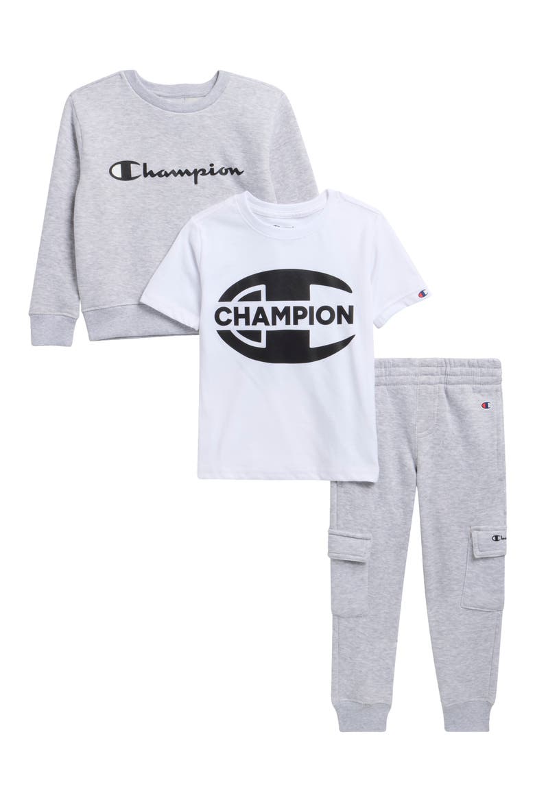 Kids' 3-Piece Graphic Crewneck, T-Shirt & Joggers Set, Main, color, BRIGHT WHITE