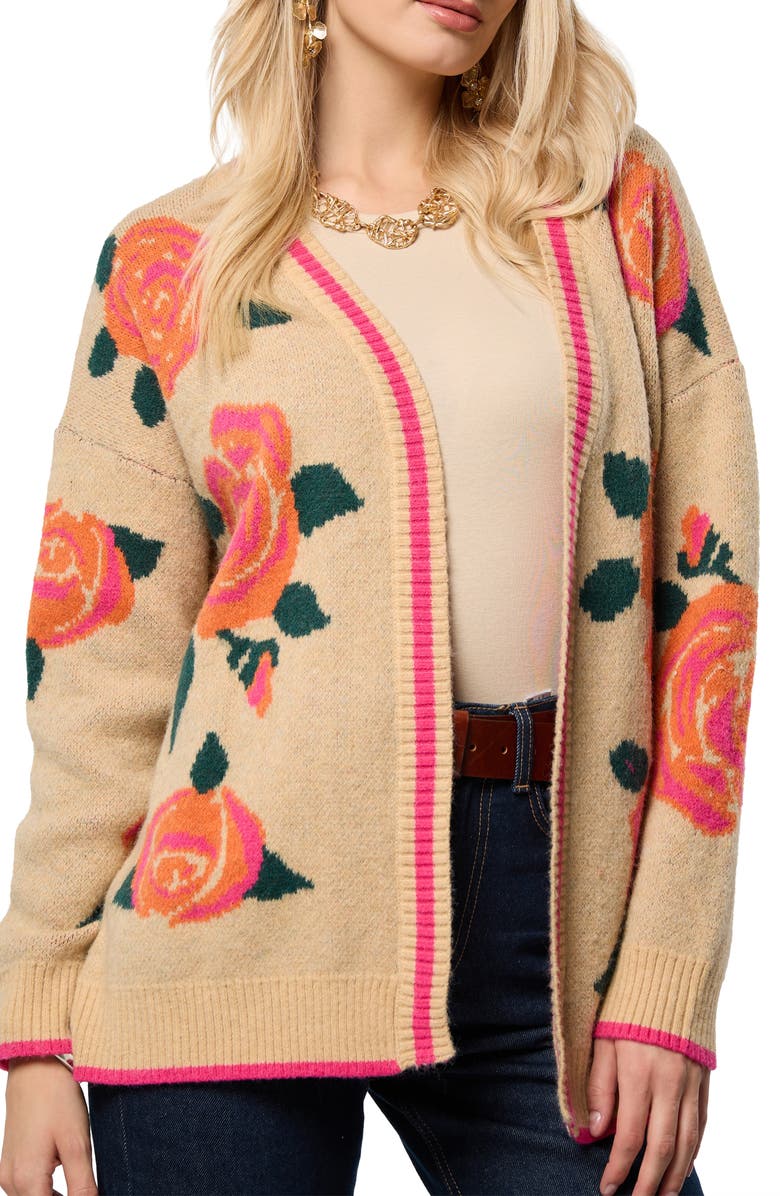 SAACHI Rose Motif Cardigan, Alternate, color, Natural