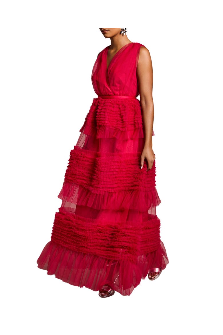 Petite Sleeveless Mesh Tiered Maxi Dress, Main, color, Raspberry