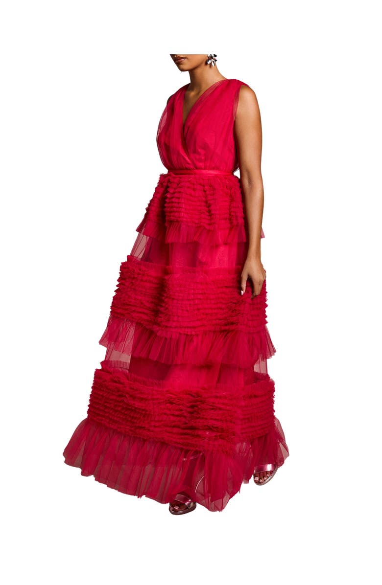 Coast Petite Sleeveless Mesh Tiered Maxi Dress, Main, color, Raspberry