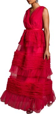 Coast Petite Sleeveless Mesh Tiered Maxi Dress