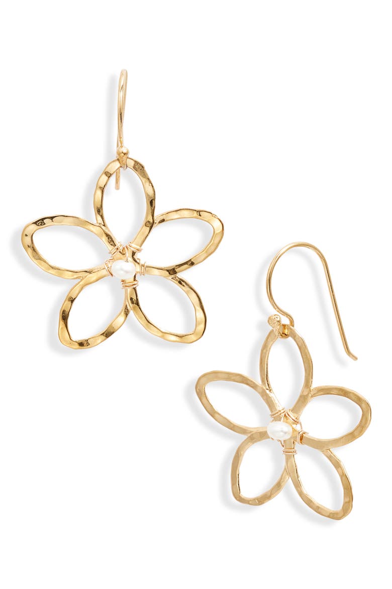 Melia Freshwater Pearl Flower Drop Earrings, Main, color, GOLD
